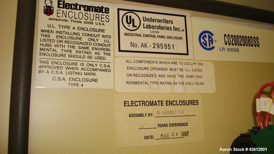 Used Munters HCD-1125-EA Desiccant Dehumidifier Dryer. Flow rate of 600 to 2250 scfm. Nominal moisture removal is 30 lbs/hour @ 75 deg F, 50% relative humidity @ 1125 scfm. Unit has 37,987 hours. Vol...