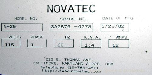 Used Novatec model N25 "Nova Drier", membrane resin dryer. Non-desiccant  resin dryer with built-in proprietary membrane. Manufacturer reports guaranteed minus 40 degree dewpoint process air year rou...