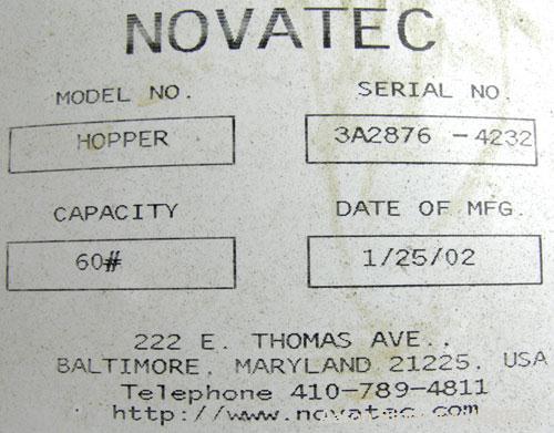 Used Novatec Nova Drier non-desiccant resin dryer, model N-25. Throughput capacity 25 pounds an hour, 5.7 scfm. Constant -40 deg or lower dewpoint process air in less than 4 minutes. Standard process...