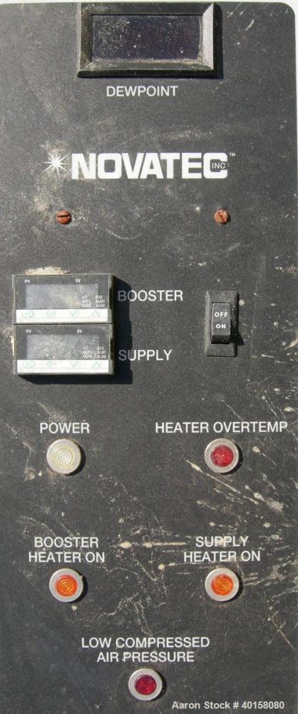 Used Novatec NovaDrier non-desiccant resin dryer, model N-25. Throughput capacity 25 pounds an hour, 5.7 scfm. Constant -40 deg. or lower dewpoint process air in less than 4 minutes. Standard process...