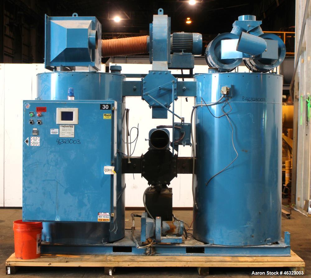 Used Novatec Dessicant Drying System, Carbon Steel. Consisting of (1) Novatec dual tower desiccant bed dryer, model CDM-1000, serial #12-708-0294, 1000 CFM, includes blower, cooling coil, two stage f...