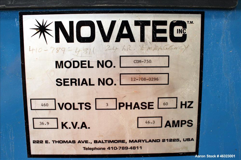 Used Novatec Dessicant Drying System, Carbon Steel. Consisting of (1) Novatec dual tower desiccant bed dryer, model CDM-750, serial #12-798-0296, 750 CFM. Includes blower, cooling coil, two stage fil...