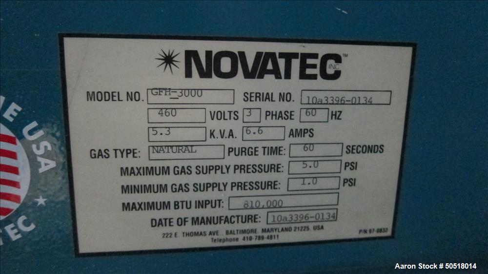 Lot# 306 - Used-Novatec Dryer Model GFH-3000, SN 10A3396-0134, Natual Gas Fired, Year 2006