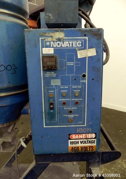 Used Novatec Micro Resin Dryer, Model MD-15. Throughput capacity 15 pounds an hour, 15 cfm. Constant -40 deg. Standard process temperature 275 degrees F. 1/60/460 volt, 2.3 kva, 5 amps. Unit includes...