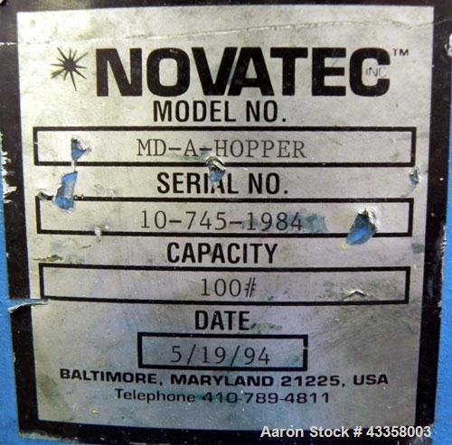 Used Novatec Micro Resin Dryer, Model MD-15. Throughput capacity 15 pounds an hour, 15 cfm. Constant -40 deg. Standard process temperature 275 degrees F. 1/60/460 volt, 2.3 kva, 5 amps. Unit includes...