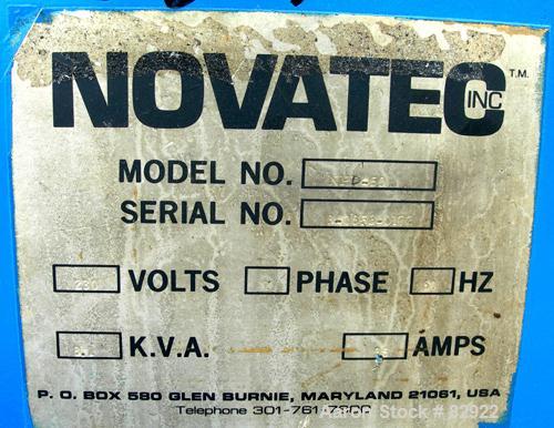 USED: Novatec Dessicant Dryer, model NPD-50. Process CFM 50. 1/60/230 volt, 8.1 kva, 3.5 amp. Unit includes a hopper, no cover. Base mounted.
