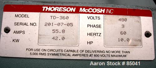 USED: Thoreson McCosh Closed Loop Triple Dessicant Bed Dryer, model TD-360. CFM 360, 3/60/480 volt, 55 amp. Unit includes a Tech 3 automated intelligence control panel. Includes a drying hopper.
