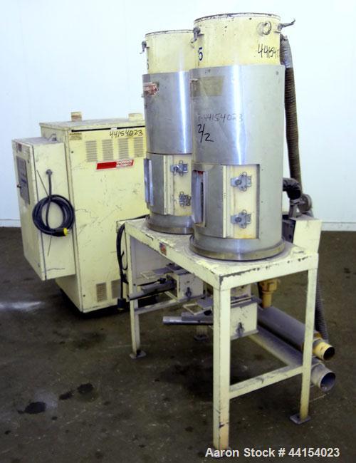 Used Thoreson McCosh Thermal-D Desiccant Dryer, Model TD 60, Carbon steel. Rated 60 CFM, 3/60/460 volt, 12 kw, 15.9 amps. Includes (2) 100# capacity hoppers mounted on a common frame.