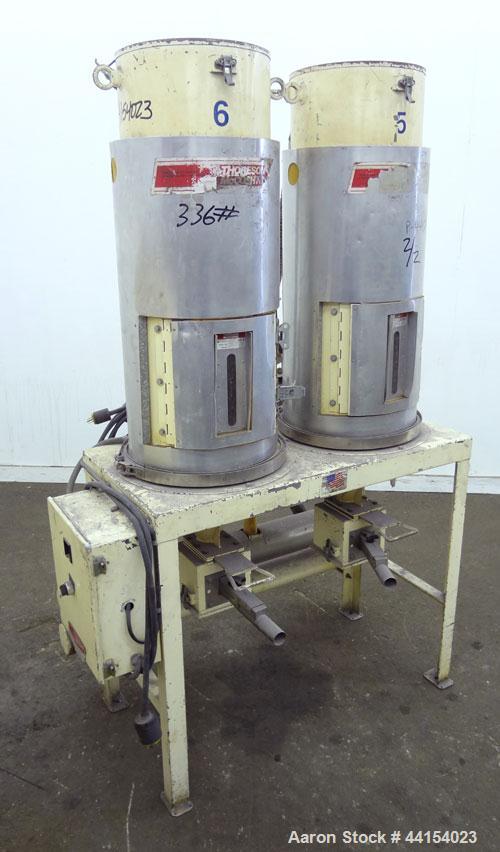 Used Thoreson McCosh Thermal-D Desiccant Dryer, Model TD 60, Carbon steel. Rated 60 CFM, 3/60/460 volt, 12 kw, 15.9 amps. Includes (2) 100# capacity hoppers mounted on a common frame.