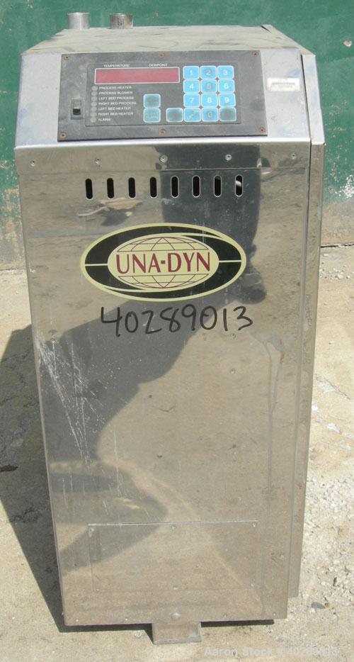 Used Una-Dyn Mini Dryer, model UDC-55. Solid absorption type. Approximately 55 cfm. 1/60/460 volt, 15 amp, 6.7 kva. Includes insulated drying hopper, carbon steel. 18" diameter x 20" straight side x ...