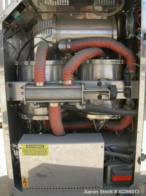 Used Una-Dyn Mini Dryer, model UDC-55. Solid absorption type. Approximately 55 cfm. 1/60/460 volt, 15 amp, 6.7 kva. Includes insulated drying hopper, carbon steel. 18" diameter x 20" straight side x ...