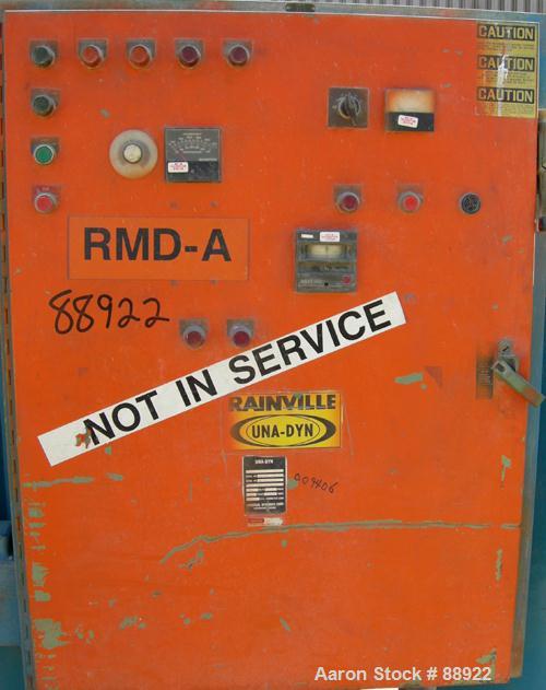 Used Unadyn Dehumidifier Dryer, Model DHD-10060. Dual desiccant beds. 2500 process CFM. 3/60/460 Volt. Includes a control panel, 5000 pound 2 section drying hopper and a cyclone.