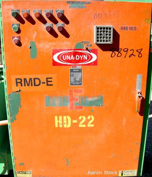 Used Unadyn Dehumidifier Dryer, Model DHD-50. Dual desiccant beds, 1250 process CFM, 3/60/460 Volt. Includes a control panel, 5000 pound 2 section drying hopper and a cyclone.