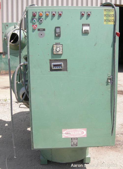 Used Unidyn model DHD25 dessicant dryer. 460 volt AC input, serial #DHD2585137. Includes insulated hopper, 54" O.D. X 100" straight side X 36" cone bottom. Approximate 150 cubic foot capacity.