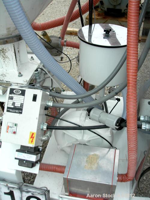 USED: Una-Dyn automatic mini dryer, model UDC100. Dual desiccant beds. Approximately 180 to 250 degrees F. temperature range. 3/60/460 volt, 23.8 amp, 18.9 kva. Includes a 400 pound modular hopper, m...