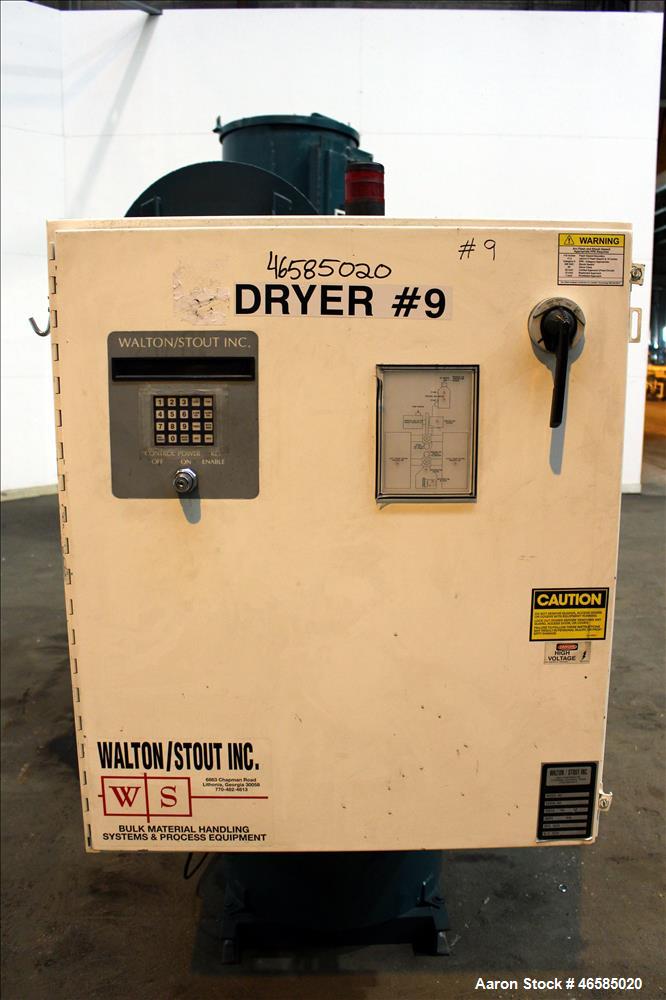 Used Walton Stout Dual Desiccant Dryer, Model WSD255, Carbon Steel. Approximately 255 CFM. Has 3 hp blower, .33 hp blower, filter, cooler, and control panel. 3/50/415 volt. Mounted on carbon steel fr...
