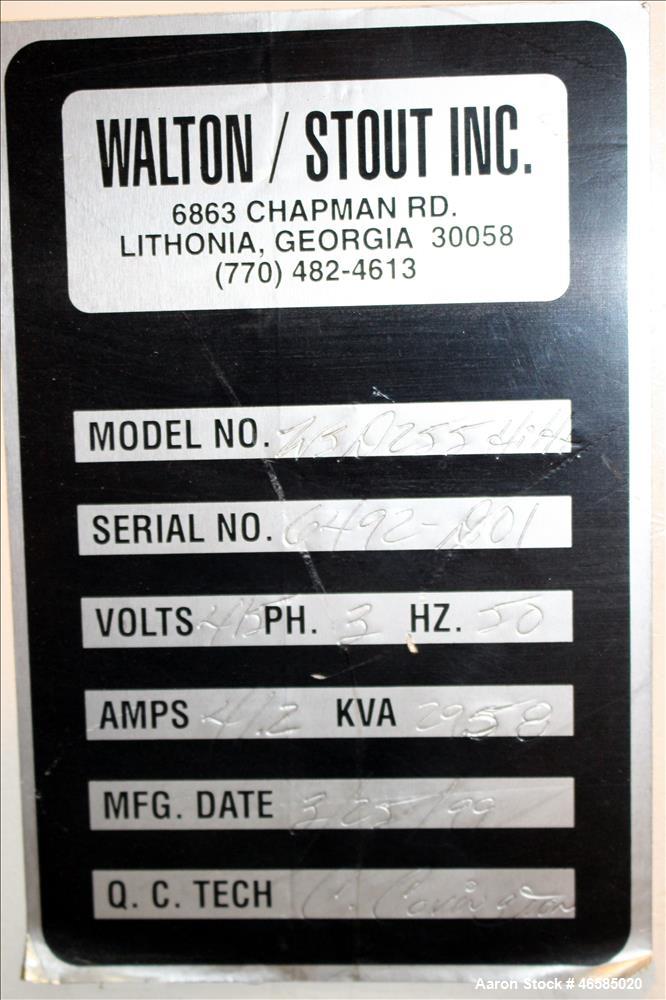 Used Walton Stout Dual Desiccant Dryer, Model WSD255, Carbon Steel. Approximately 255 CFM. Has 3 hp blower, .33 hp blower, filter, cooler, and control panel. 3/50/415 volt. Mounted on carbon steel fr...