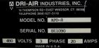 USED: Dri-Air dehumidifying dryer, model APD-8.  Single bed, 2 zone.  3/60/480 Volt, 20 Amps.  Unit includes a 300 lb insulated hopper, 21