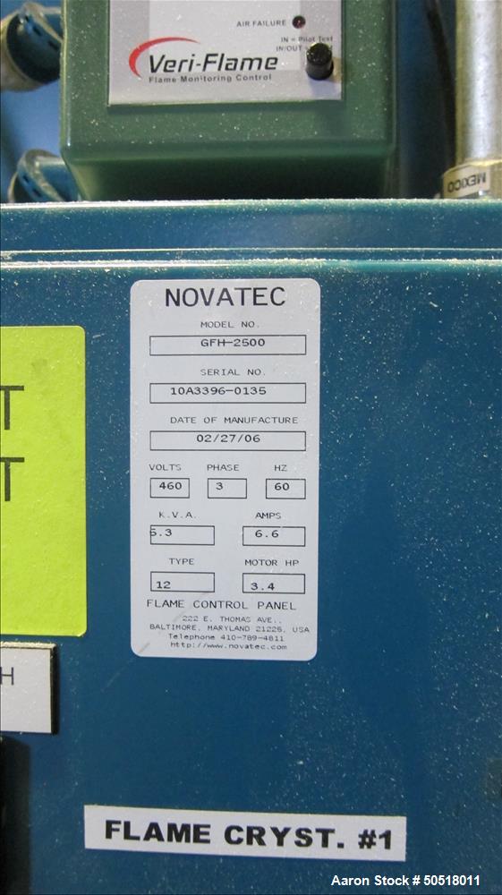 Used-Novatec Dryer/Crystallizer, Dryer:Model GFH-2500, SN 10A3396-0135, Year 2006, Novatec Crystallizer Model CCR-2500, S/N ...