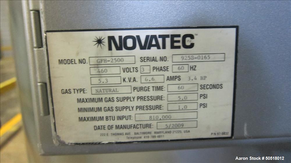 Lot# 308 - Used-Novatec Crystallizer Model GPH-2500, SN 9258-0165, Year 2009, Natural Gas Fired,