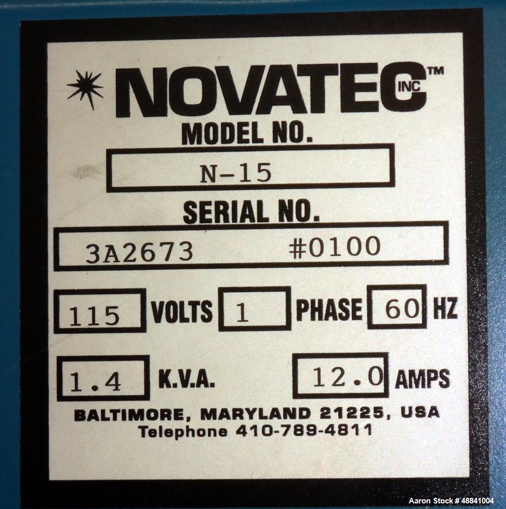 Used Novatec N Series NovaDrier Non-Desiccant Resin Dryer, Model N-15.