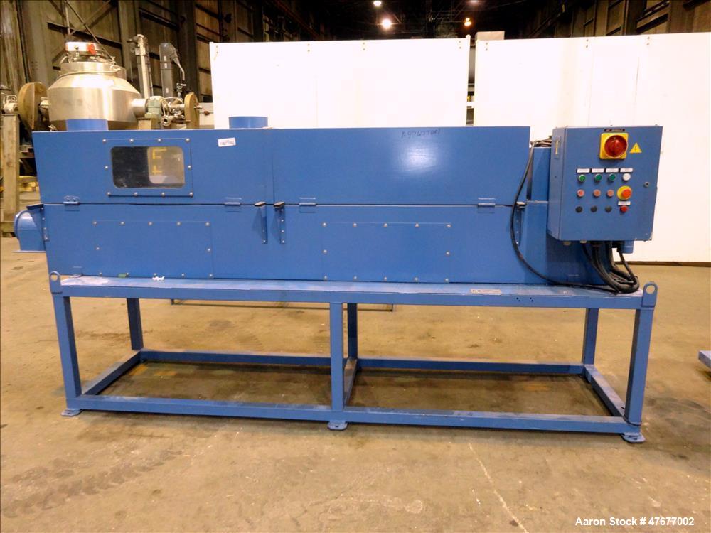 Used Screw pellet cooling conveyor. Bottom perforated holes, top hinged cover, side mounted blowers.