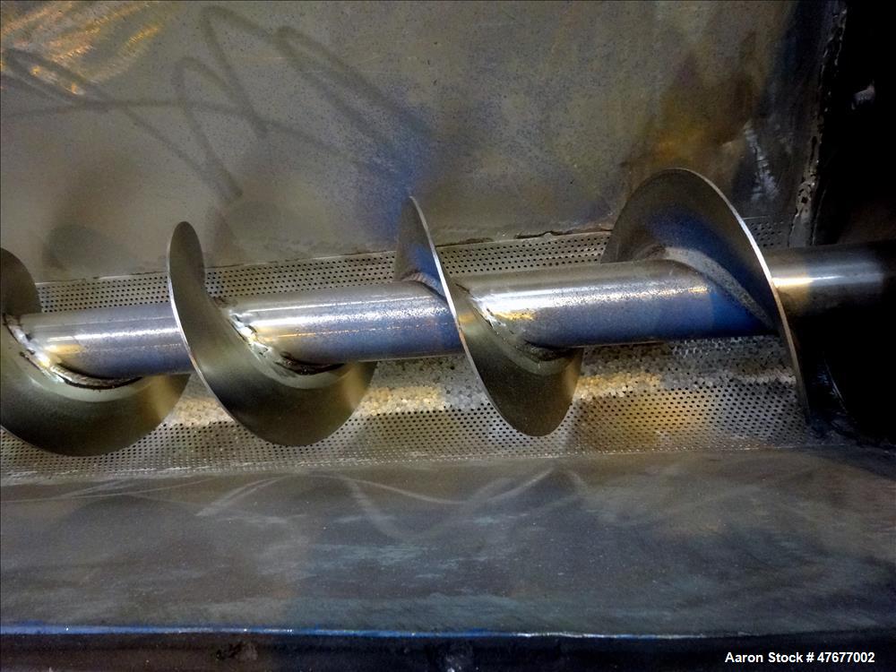 Used Screw pellet cooling conveyor. Bottom perforated holes, top hinged cover, side mounted blowers.