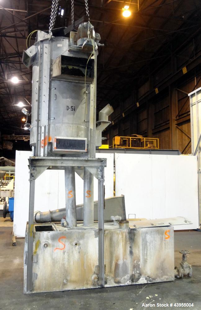 Used Carter Day Spin-Away Spin Dryer, Model D-51, 316 Stainless Steel.Approximate internal dimensions are 24" diameter x 60" tall Three section screen. Belt Driven by a 7.5hp, 3/60/230/460 volt, 1760...