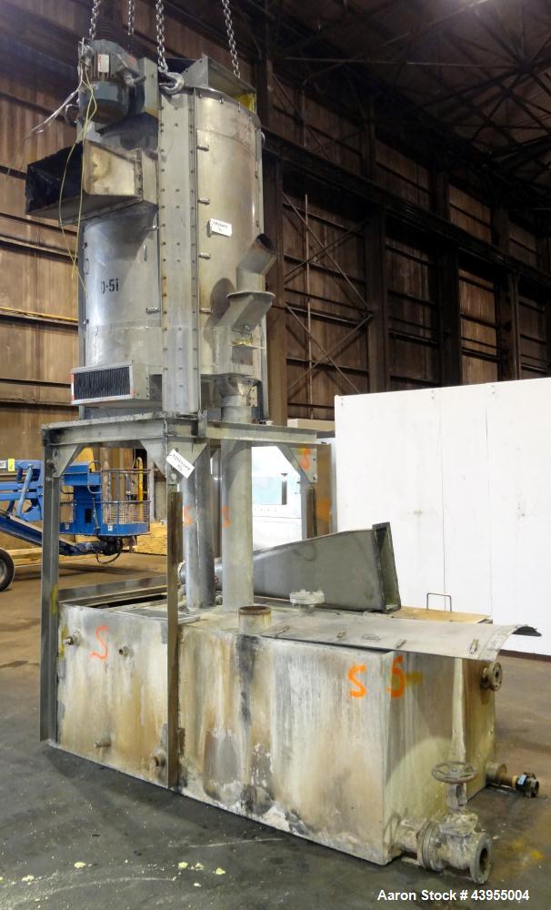 Used Carter Day Spin-Away Spin Dryer, Model D-51, 316 Stainless Steel.Approximate internal dimensions are 24" diameter x 60" tall Three section screen. Belt Driven by a 7.5hp, 3/60/230/460 volt, 1760...