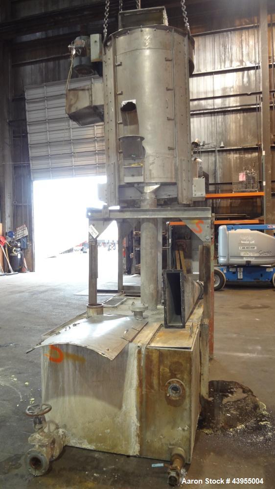 Used Carter Day Spin-Away Spin Dryer, Model D-51, 316 Stainless Steel.Approximate internal dimensions are 24" diameter x 60" tall Three section screen. Belt Driven by a 7.5hp, 3/60/230/460 volt, 1760...