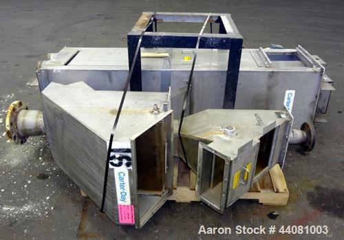 Used Carter Day Spin-Away Spin Dryer, Model DBA1, 304 Stainless Steel. Driven by a 5hp, 3/60/230/460 volt, 1730 rpm motor. Includes an Agglomerate unit, model AU200, and a carbon steel stand.