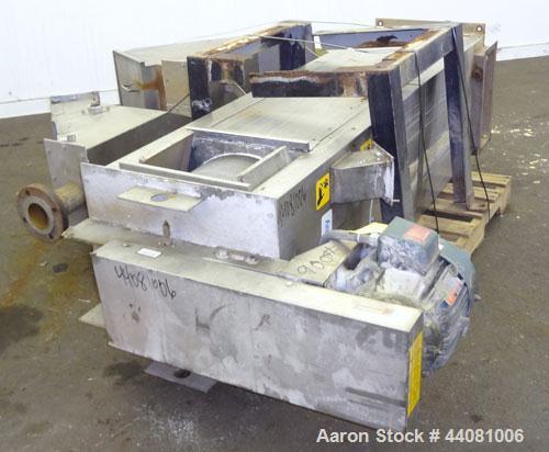 Used Carter Day Spin-Away Spin Dryer, Model DBA2, 304 Stainless Steel. Driven by a 5hp, 3/60/230/460 volt, 1730 rpm motor. Includes an Agglomerate unit, model AU200, and a carbon steel stand.