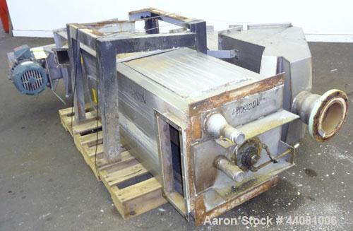 Used Carter Day Spin-Away Spin Dryer, Model DBA2, 304 Stainless Steel. Driven by a 5hp, 3/60/230/460 volt, 1730 rpm motor. Includes an Agglomerate unit, model AU200, and a carbon steel stand.
