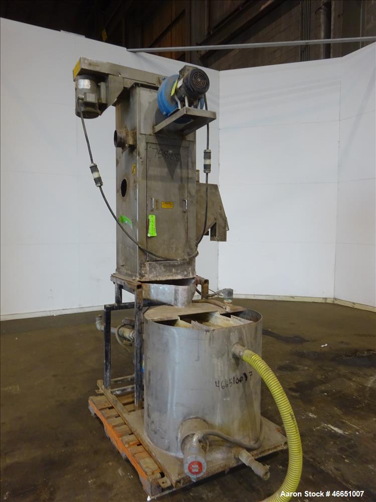 Used Day Spin Dryer, Model DBL2. Approximate 11" diameter x 41" long chamber, driven by a 2 hp, 208-230-460 volt/1725 rpm motor, with water tank. Serial# 127-94.