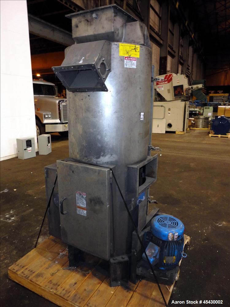 Used Gala Industries Spin Dryer, Model 3016 BF-RD, 304 Stainless Steel. Approximate drying capacity based on pellets 14,000 lbs/hr (off Gala spec sheet). Side access doors 55 " x 16" and 25" x 16". R...