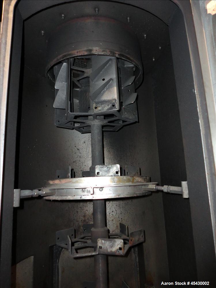 Used Gala Industries Spin Dryer, Model 3016 BF-RD, 304 Stainless Steel. Approximate drying capacity based on pellets 14,000 lbs/hr (off Gala spec sheet). Side access doors 55 " x 16" and 25" x 16". R...