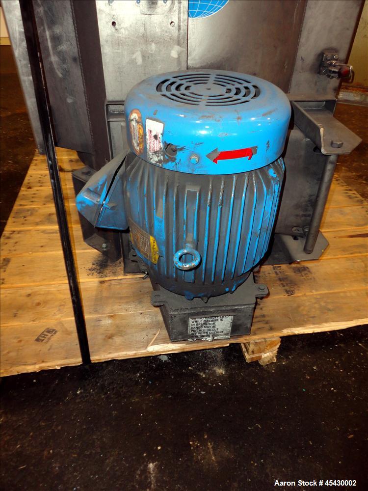 Used Gala Industries Spin Dryer, Model 3016 BF-RD, 304 Stainless Steel. Approximate drying capacity based on pellets 14,000 lbs/hr (off Gala spec sheet). Side access doors 55 " x 16" and 25" x 16". R...