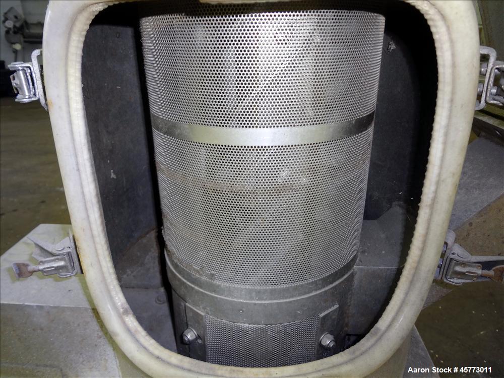Used Gala Industries Spin Dryer, Model 8.2 BF, driven by an approximate 5 hp, 230-460 volt motor with rotor speed of 1750 rpm. Mounted on a Portable Carbon Steel Frame with Casters. Serial # 971083.