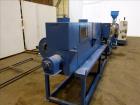 Used Screw pellet cooling conveyor. Bottom perforated holes, top hinged cover, side mounted blowers.