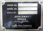Used Carter Day Spin-Away Spin Dryer, Model DBA1, 304 Stainless Steel. Driven by a 5hp, 3/60/230/460 volt, 1730 rpm motor. Includes an Agglomerate unit, model AU200, and a carbon steel stand.