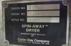 Used Carter Day Spin-Away Spin Dryer, Model DBA2, 304 Stainless Steel. Driven by a 5hp, 3/60/230/460 volt, 1715 rpm motor. Includes an Agglomerate unit, model AU200, and a carbon steel stand.