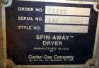 Used Carter Day Spin-Away Spin Dryer, Model DBA2, 304 Stainless Steel. Driven by a 5hp, 3/60/230/460 volt, 1730 rpm motor. Includes an Agglomerate unit, model AU200, and a carbon steel stand.