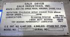 Used Gala Industries Spin Dryer, Model 8.2 BF, driven by an approximate 5 hp, 230-460 volt motor with rotor speed of 1750 rpm. Mounted on a Portable Carbon Steel Frame with Casters. Serial # 971083.