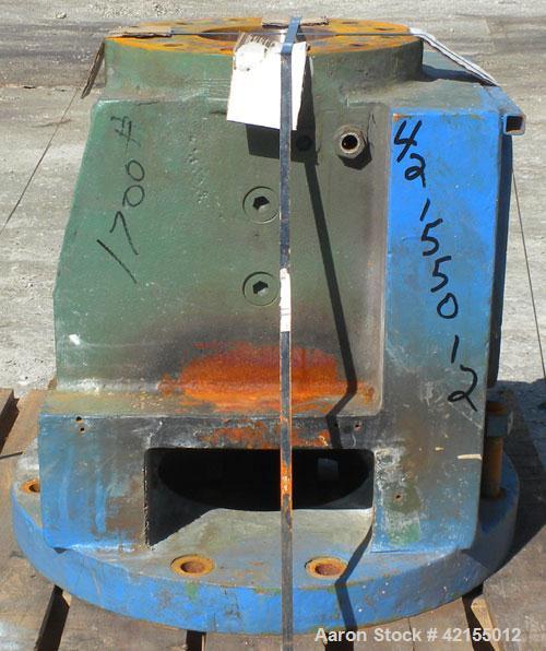 Used 6" Extruder Thrust Housing, Carbon Steel. Approximately 28" long section, 7 1/4" flanged opening. 10" x 8 1/2" top feed opening.