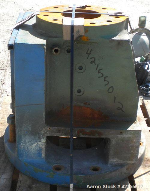 Used 6" Extruder Thrust Housing, Carbon Steel. Approximately 28" long section, 7 1/4" flanged opening. 10" x 8 1/2" top feed opening.