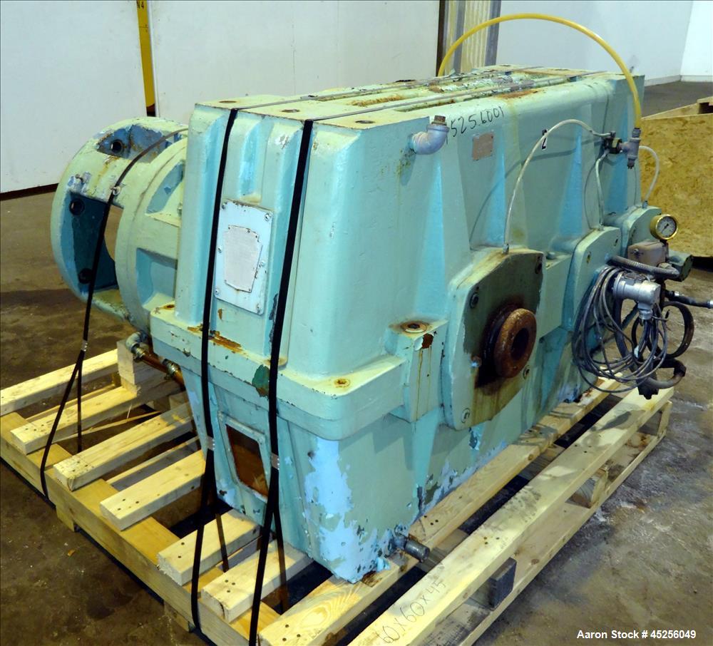 Used Davis Standard Gearbox. Model 600S. Ratio 17.21 to 1. S.O. # 44302C. Serial# D7376. Last used on 6" single screw extruder. Approximate 18" centerline height.