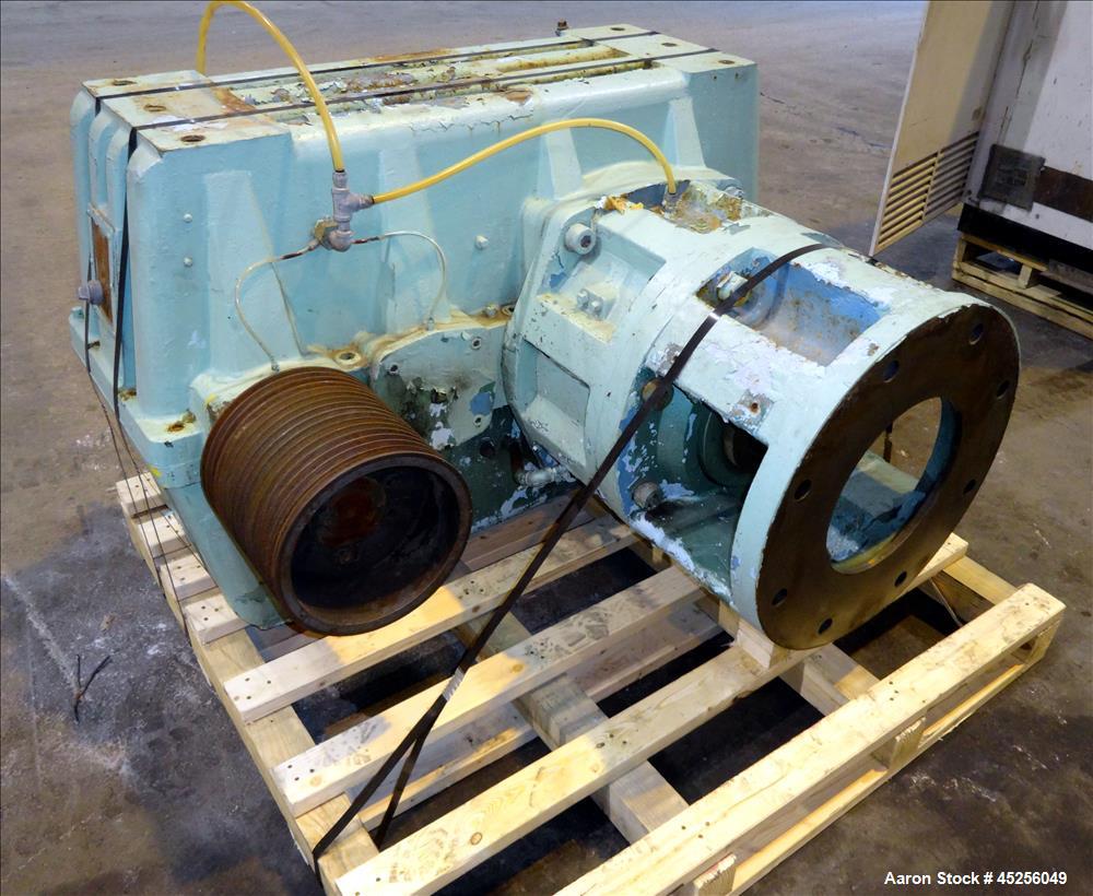 Used Davis Standard Gearbox. Model 600S. Ratio 17.21 to 1. S.O. # 44302C. Serial# D7376. Last used on 6" single screw extruder. Approximate 18" centerline height.