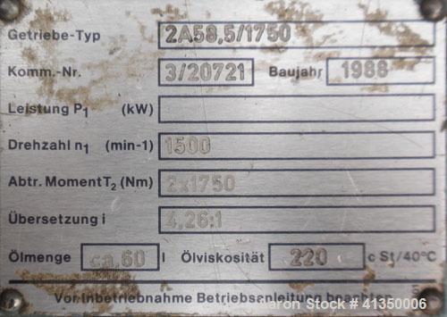 Used Werner Pfleiderer Co-Rotating Design Gearbox, Type 2A58.5/1750. Last used on a ZSK-70. 4.26:1 ratio.