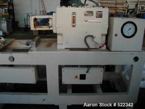 USED: Werner Pfleiderer lab size twin screw extruder gearbox, type ZSK40-F32,5E. Includes 5 housing section barrel section. (1) Fritz Phillip Getriebebau GmbH & Co, type S882, 180 rpm, 6.75 hp/4.5 kw...