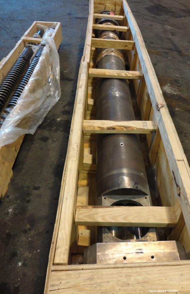 Used American Maplan 130mm Twin Screw Extruder Parts Consisting Of: (1) Thyssen TPM 3-130-D05-V70 Gear Box, serial# 6 343 3131/10 GB-70036, built 2000. (1) 130mm Twin Screw Set, Screw Type 055.13.100...